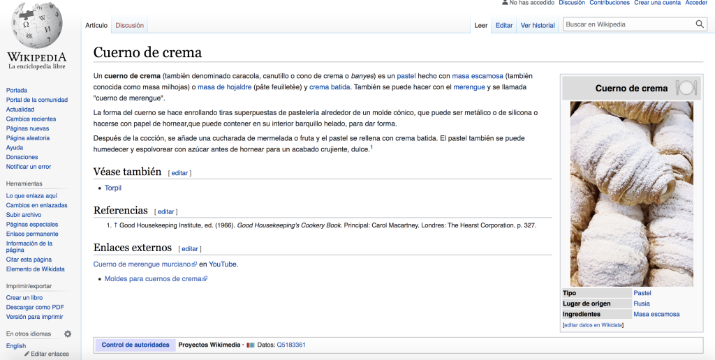 スペイン語版ウィキペディア「Cuerno de creama」クロワッサン
